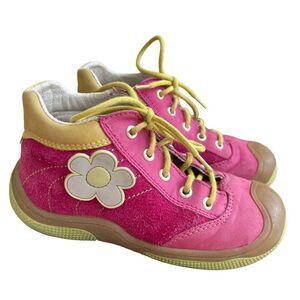 Pink and Yellow Kids Boots with Flower Design